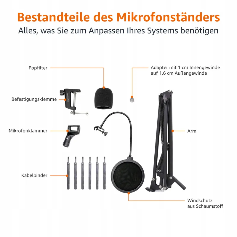 AMAZON BASICS Microfoonarm Tafel Popfilter 360° Zwart — foto 4