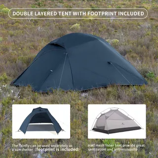 NATUREHIKE Cloud-Up 3 Ultralicht Tent 3-persoons 20D Blauw — miniatuur 6