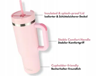 MILU Thermosbeker 1,2L Rietje Handvat Blossom Pink — miniatuur 2