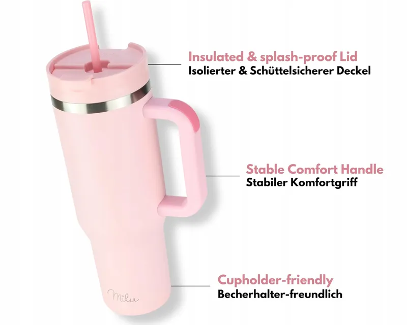 MILU Thermosbeker 1,2L Rietje Handvat Blossom Pink — foto 2