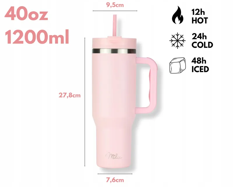 MILU Thermosbeker 1,2L Rietje Handvat Blossom Pink — foto 4