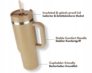 MILU Thermobeker 1200ml Rietje Handvat RVS 40oz Bruin — miniatuur 3