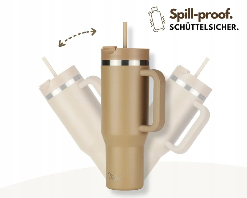 MILU Thermobeker 1200ml Rietje Handvat RVS 40oz Bruin — foto 5