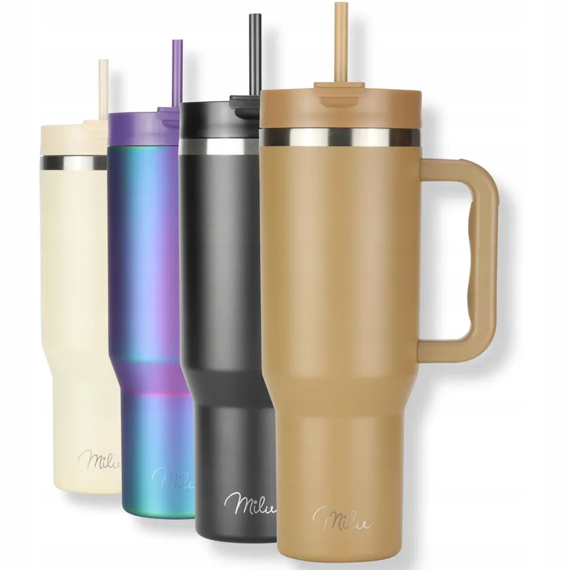 MILU Thermobeker 1200ml Rietje Handvat RVS 40oz Bruin — foto 1