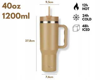 MILU Thermobeker 1200ml Rietje Handvat RVS 40oz Bruin — miniatuur 2