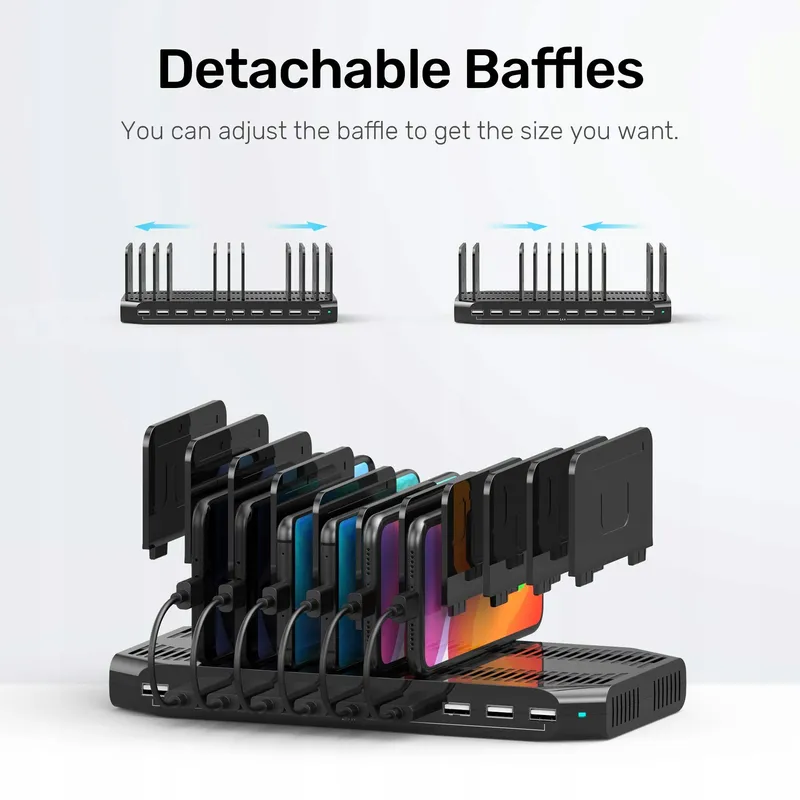 UNITEK Laadstation 60W 10-Poorts USB Organizer Tablets — foto 6