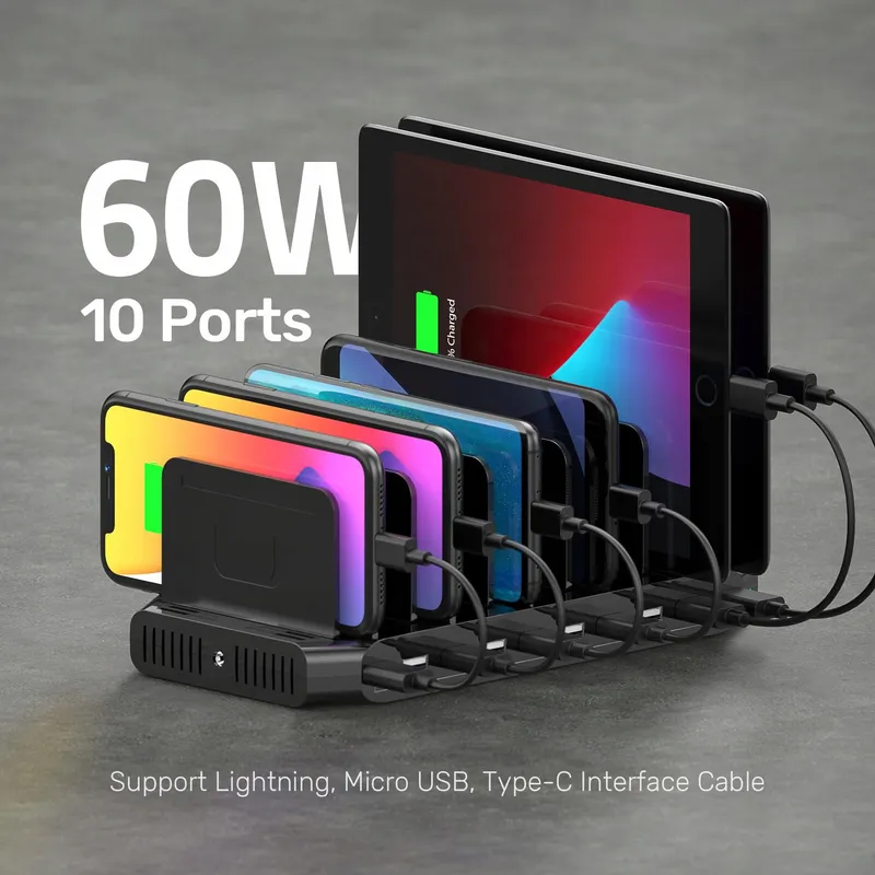 UNITEK Laadstation 60W 10-Poorts USB Organizer Tablets — foto 2