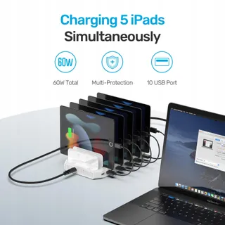 UNITEK 60W Oplaadstation 10-Poorts SmartIC USB Tablets — miniatuur 8
