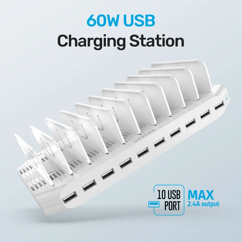 UNITEK 60W Oplaadstation 10-Poorts SmartIC USB Tablets — foto 2
