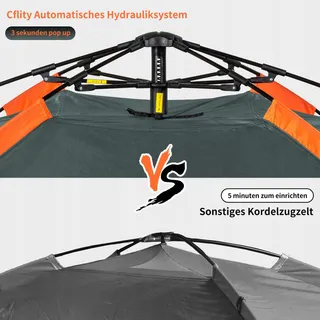 CFLITY Pop-Up Tent 3 Personen Waterdicht 4 Seizoenen 2 Veranda's — miniatuur 4