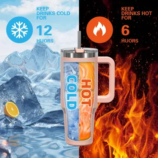WATERSY Thermosbeker 1182ml RVS Dubbelwandig Handvat Rietje Rozenkwarts — miniatuur 3