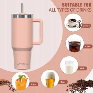 WATERSY Thermosbeker 1182ml RVS Dubbelwandig Handvat Rietje Rozenkwarts — miniatuur 8