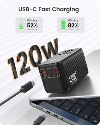 LENCENT Reisadapter 120W GaN3 USB C PD3.0 QC EU USA UK AU — miniatuur 2