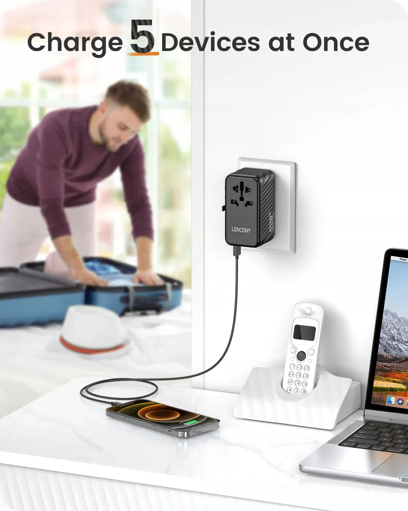LENCENT Reisadapter 120W GaN3 USB C PD3.0 QC EU USA UK AU — foto 5