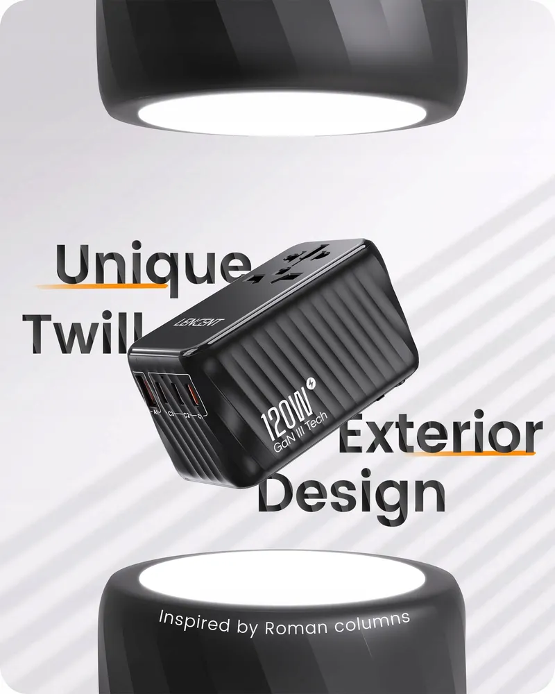 LENCENT Reisadapter 120W GaN3 USB C PD3.0 QC EU USA UK AU — foto 4