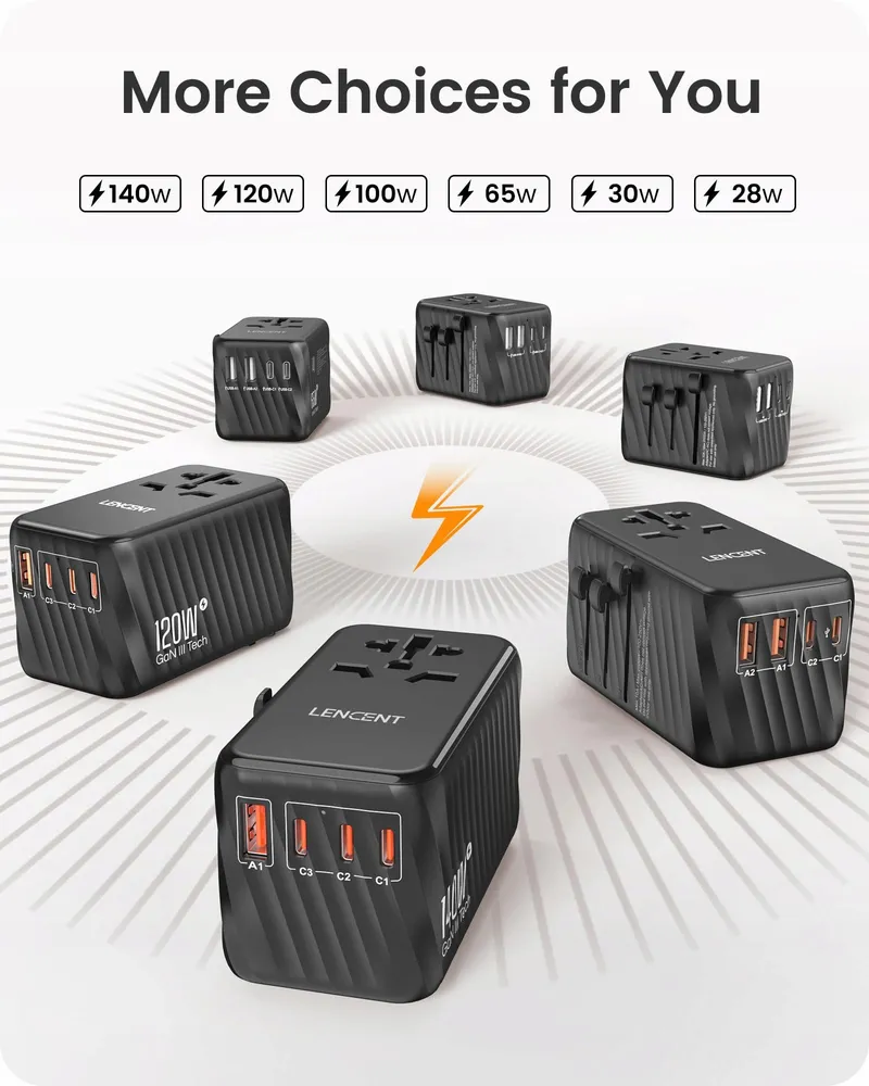 LENCENT Reisadapter 120W GaN3 USB C PD3.0 QC EU USA UK AU — foto 6