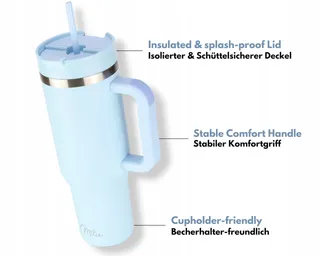 MILU Thermosbeker 1200ml Met Handvat En Rietje RVS 40oz — miniatuur 2