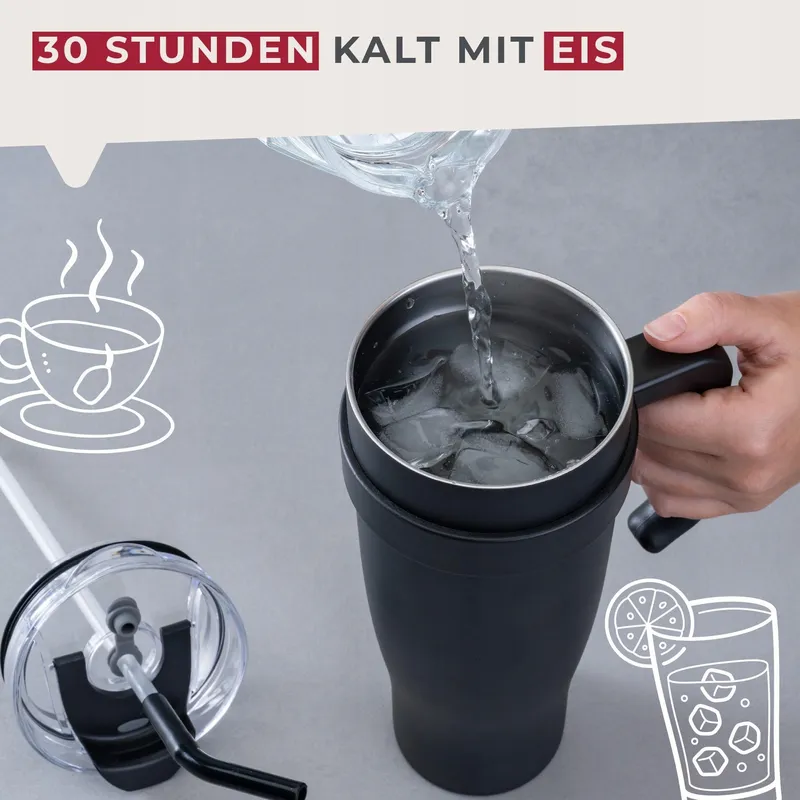 FACKELMANN Thermosbeker XXL 1,2L Zwart RVS Reisbeker — foto 4