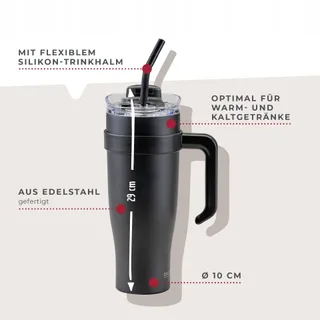 FACKELMANN Thermosbeker XXL 1,2L Zwart RVS Reisbeker — miniatuur 2