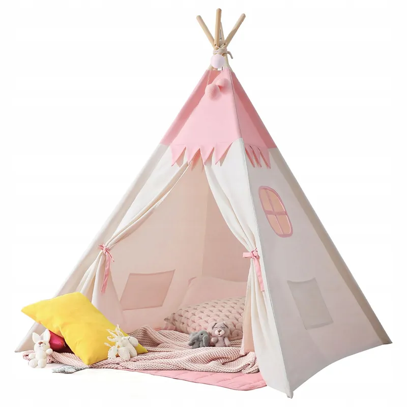 BESREY Tipi Tent voor Kinderen Roze Beige Kinderkamer — foto 4