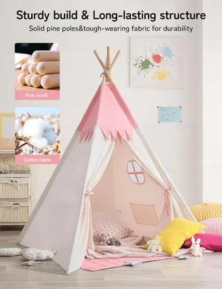 BESREY Tipi Tent voor Kinderen Roze Beige Kinderkamer — miniatuur 3
