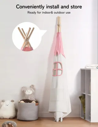 BESREY Tipi Tent voor Kinderen Roze Beige Kinderkamer — miniatuur 7