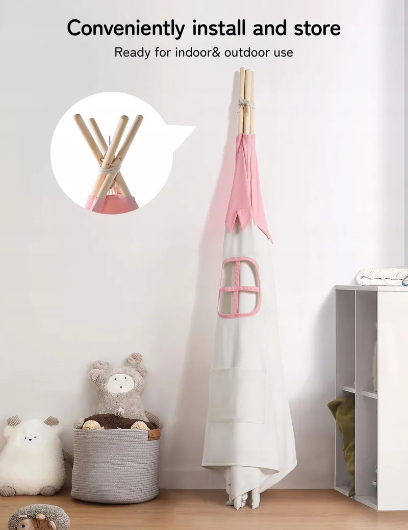 BESREY Tipi Tent voor Kinderen Roze Beige Kinderkamer — foto 7