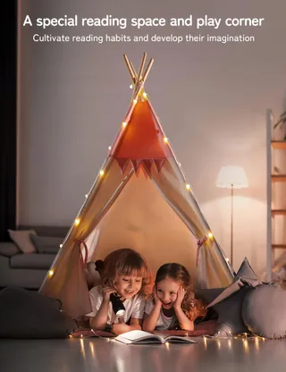 BESREY Tipi Tent voor Kinderen Roze Beige Kinderkamer — miniatuur 5
