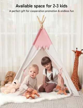 BESREY Tipi Tent voor Kinderen Roze Beige Kinderkamer — miniatuur 6