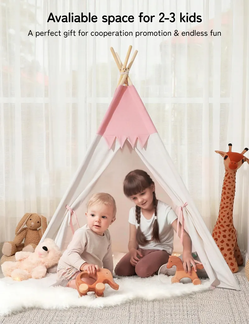 BESREY Tipi Tent voor Kinderen Roze Beige Kinderkamer — foto 6
