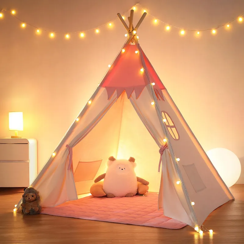 BESREY Tipi Tent voor Kinderen Roze Beige Kinderkamer — foto 1