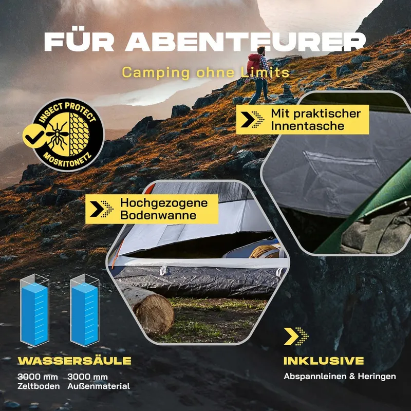 LUMALAND Pop Up Koepeltent 3 Personen 215x195x120cm Grijs — foto 6