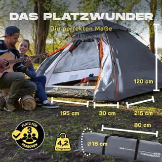 LUMALAND Pop Up Koepeltent 3 Personen 215x195x120cm Grijs — miniatuur 2