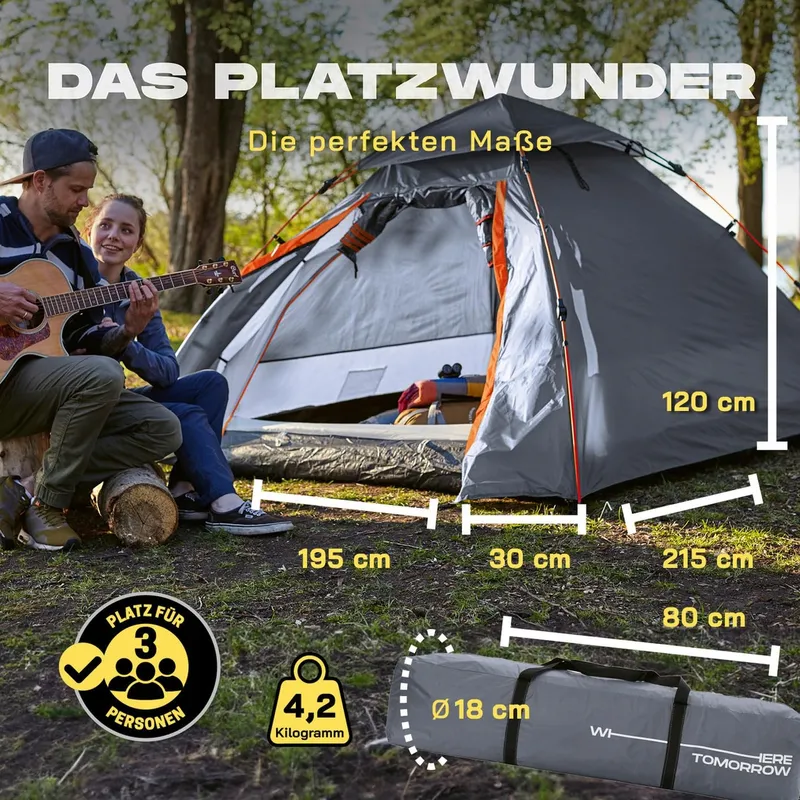 LUMALAND Pop Up Koepeltent 3 Personen 215x195x120cm Grijs — foto 2