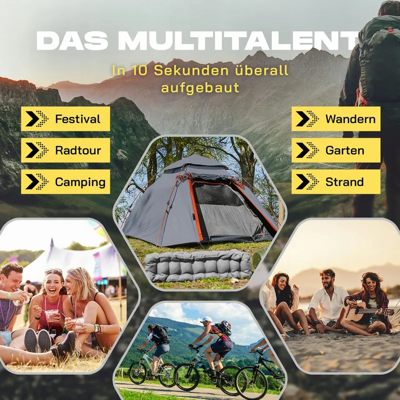 LUMALAND Pop Up Koepeltent 3 Personen 215x195x120cm Grijs — foto 8