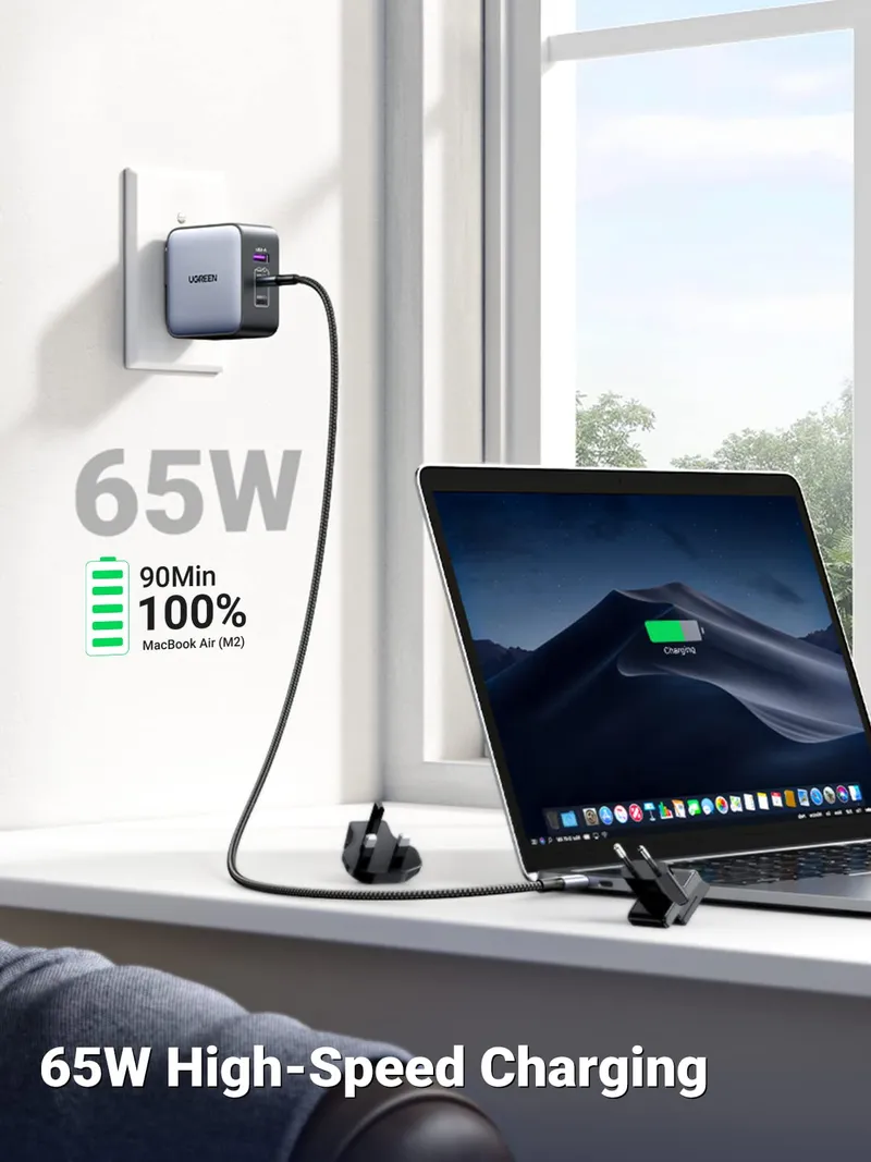 UGREEN Nexode 65W USB C Oplader GaN 3-Poorts Reisoplader — foto 2