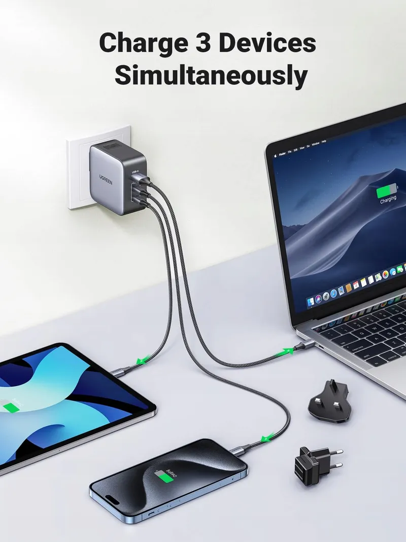 UGREEN Nexode 65W USB C Oplader GaN 3-Poorts Reisoplader — foto 3