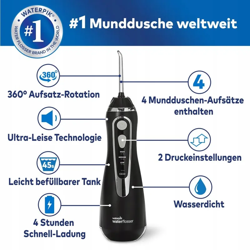 WATERPIK Draadloze Waterflosser 4 Opzetstukken Zwart Versie 2 — foto 2