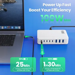 QODJN USB C Oplader 300W 8 Poorten Snelladen Laptop MacBook iPhone — miniatuur 6