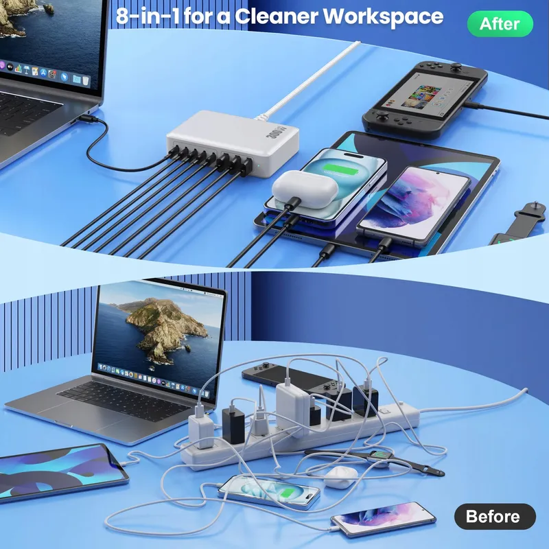 QODJN USB C Oplader 300W 8 Poorten Snelladen Laptop MacBook iPhone — foto 7