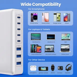 QODJN USB C Oplader 300W 8 Poorten Snelladen Laptop MacBook iPhone — miniatuur 5