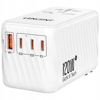 LENCENT Internationale Reisadapter 120W GaN3 3x PD3.0 — miniatuur 1