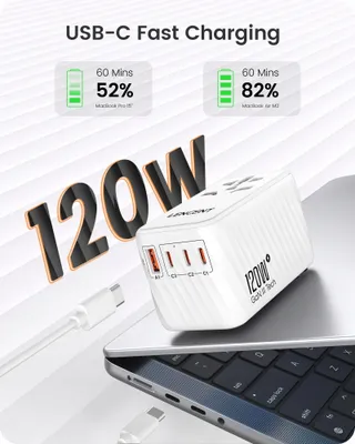 LENCENT Internationale Reisadapter 120W GaN3 3x PD3.0 — miniatuur 2
