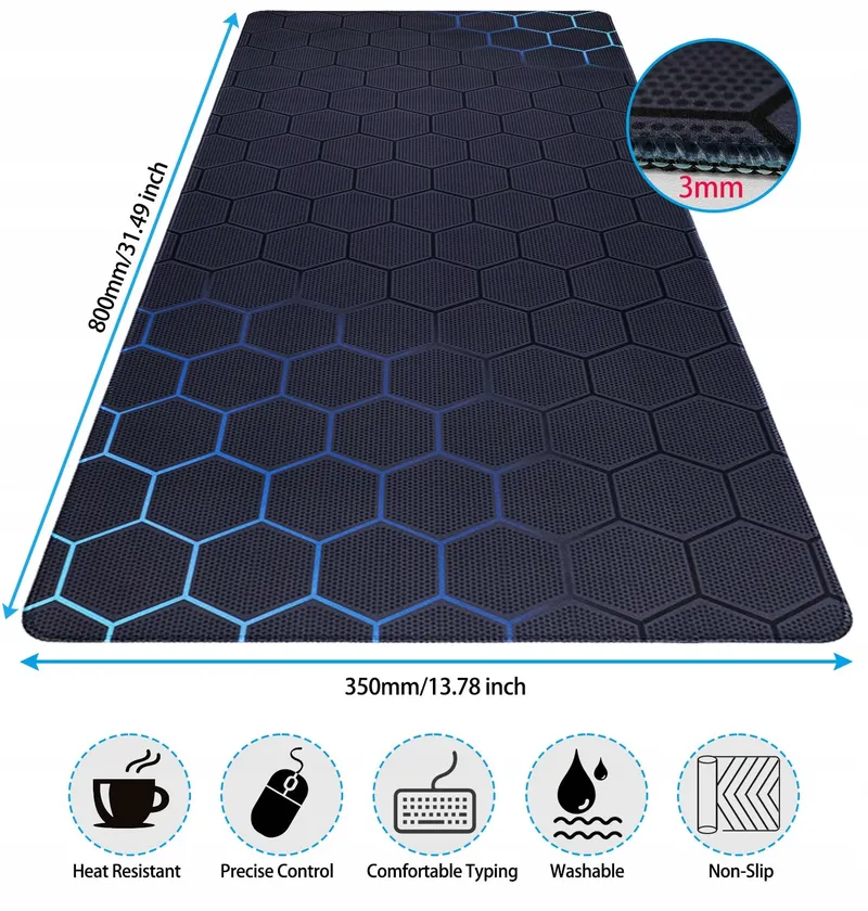 NIVIY Gaming Muismat 800x350mm Geometrisch Patroon Blauwgroen — foto 3