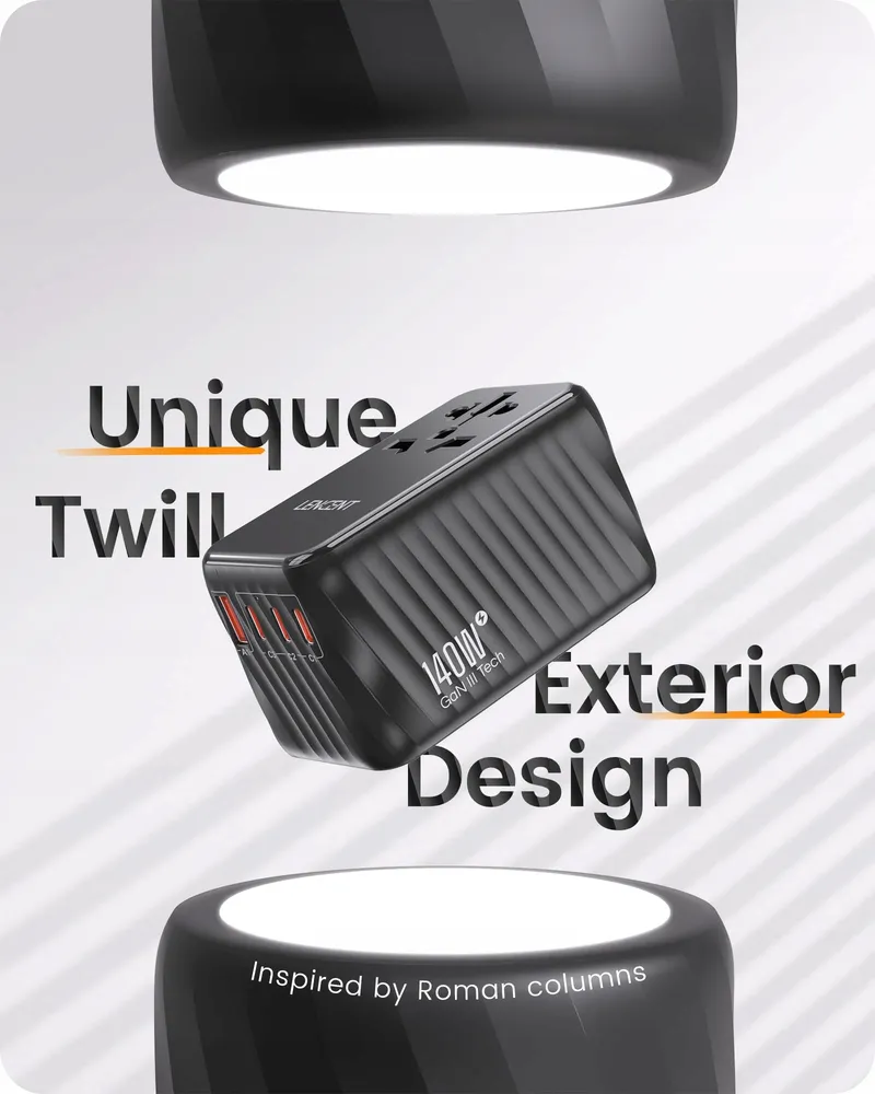 LENCENT Wereldwijde Reisadapter 140W GaN3 Universeel PD3.1 — foto 4