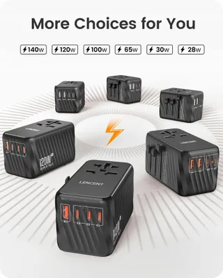 LENCENT Wereldwijde Reisadapter 140W GaN3 Universeel PD3.1 — miniatuur 6