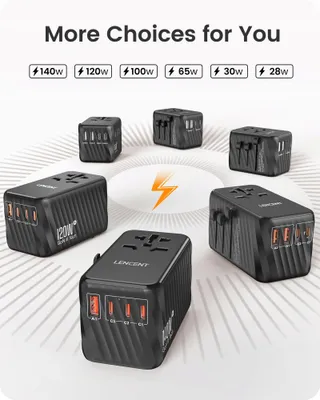LENCENT Reisadapter 30W USB C en A voor EU UK AU USA — miniatuur 6