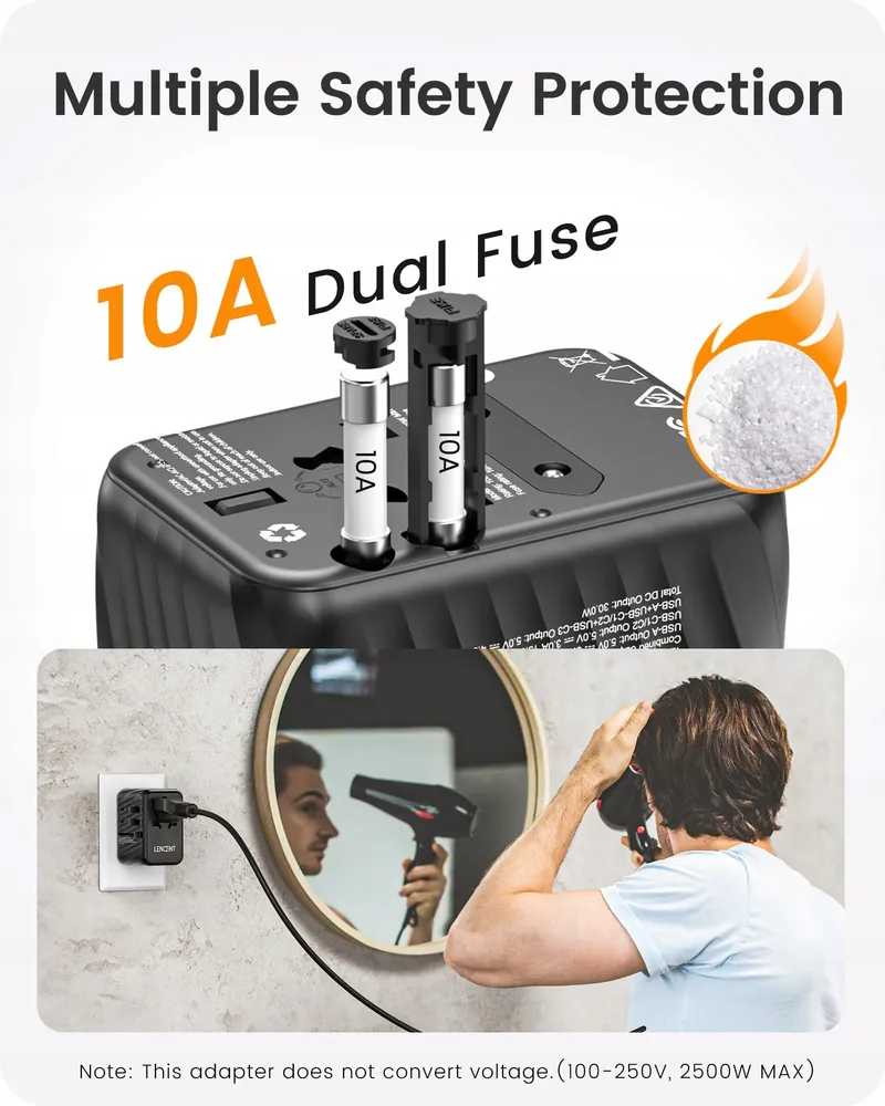 LENCENT Reisadapter 30W USB C en A voor EU UK AU USA — foto 8