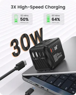 LENCENT Reisadapter 30W USB C en A voor EU UK AU USA — miniatuur 2