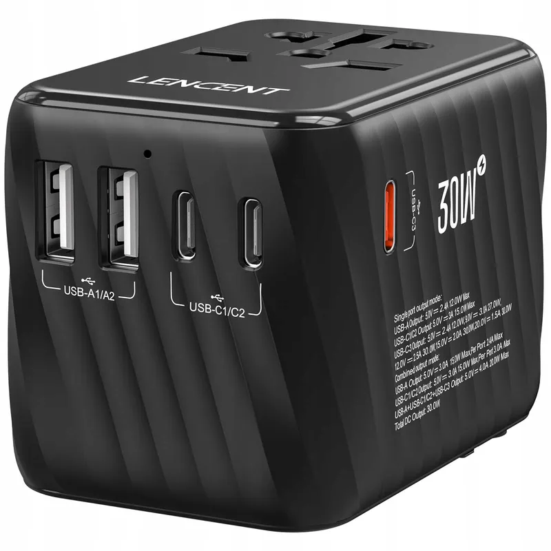 LENCENT Reisadapter 30W USB C en A voor EU UK AU USA — foto 1